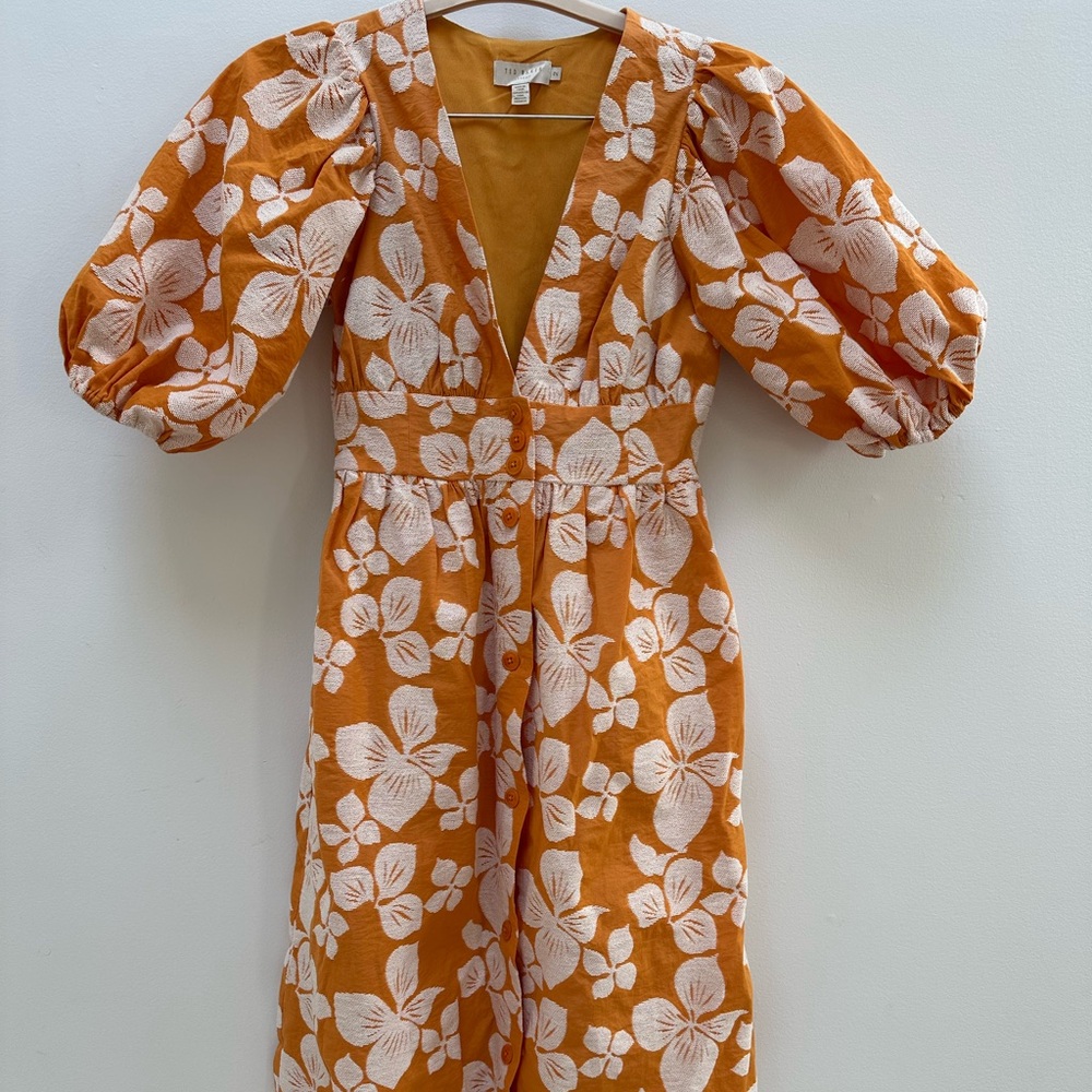 Ted Baker Floral Jacquard Puff Sleeve Dress - Picture 4 of 8